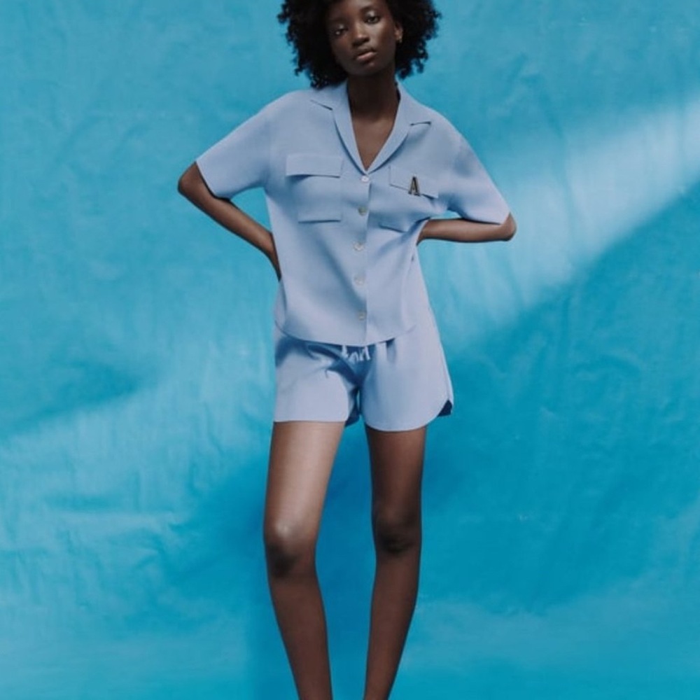 Zara Knit Blue Sweater & Short Set
